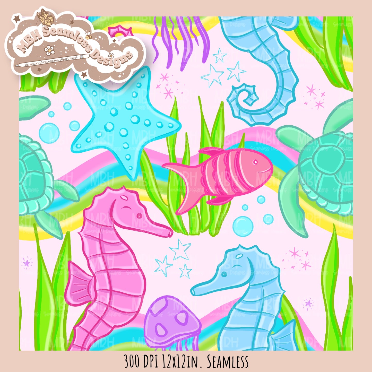 Vibrant Under the Sea Seamless Pattern MULTIPLE COLORWAYS