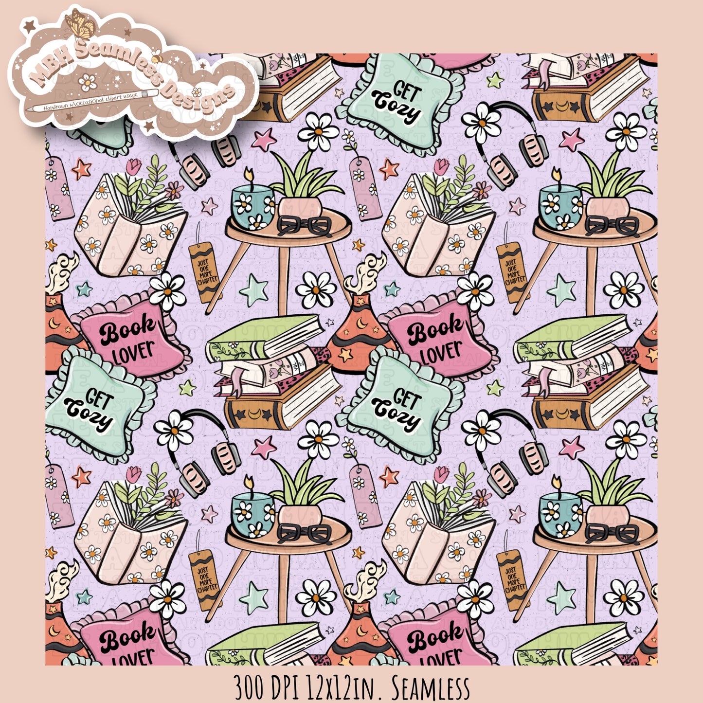 Cozy Spring Books Seamless Pattern & PNG•MULTIPLE COLORWAYS