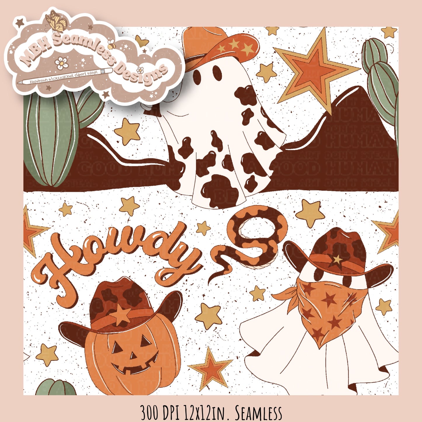 Howdy Western Ghosts Seamless Pattern MULTIPLE COLORWAYS