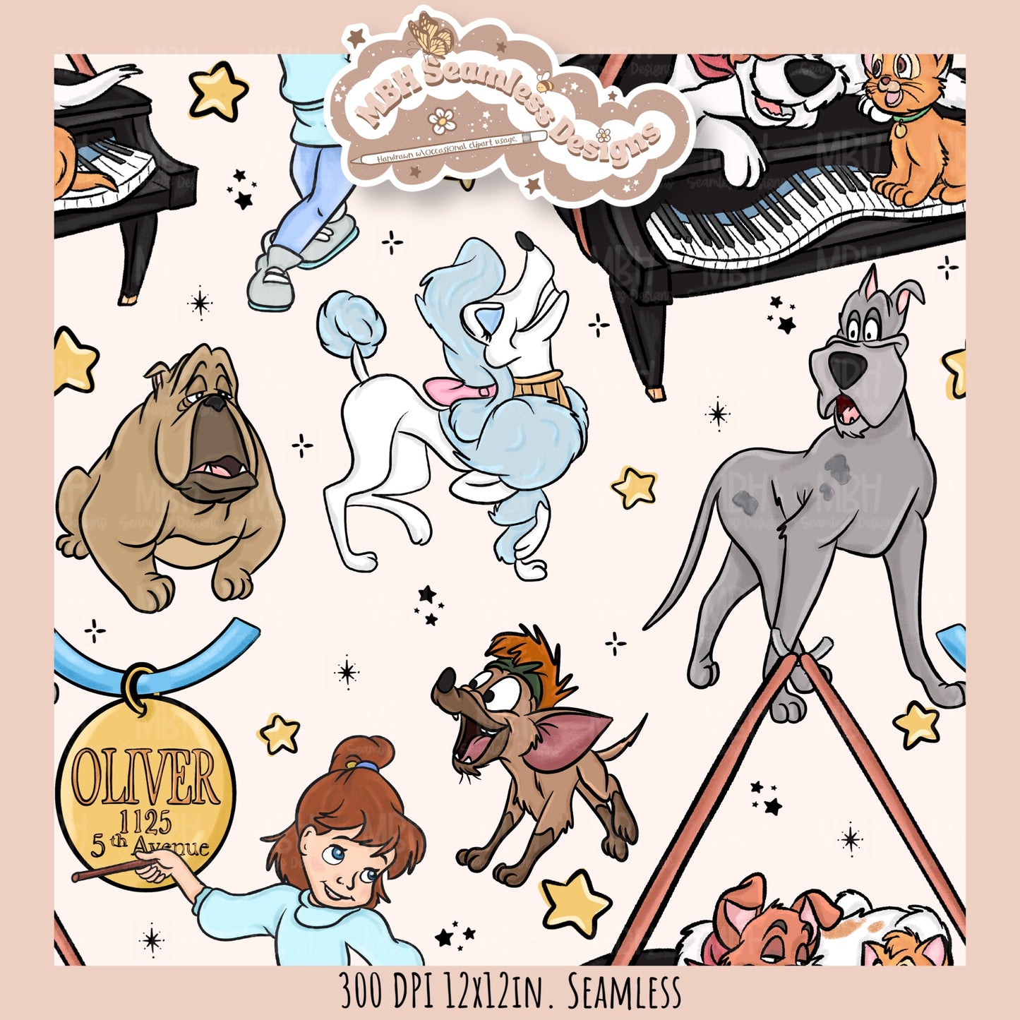 Starry Oliver and Friends Seamless Pattern // PNG //Multiple Colorway Options