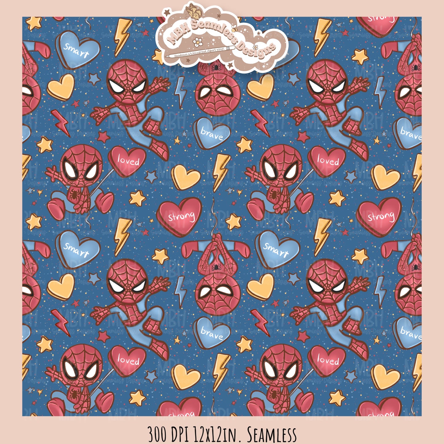 Spider Hero Valentine Seamless Pattern // PNG // Assorted Colorways