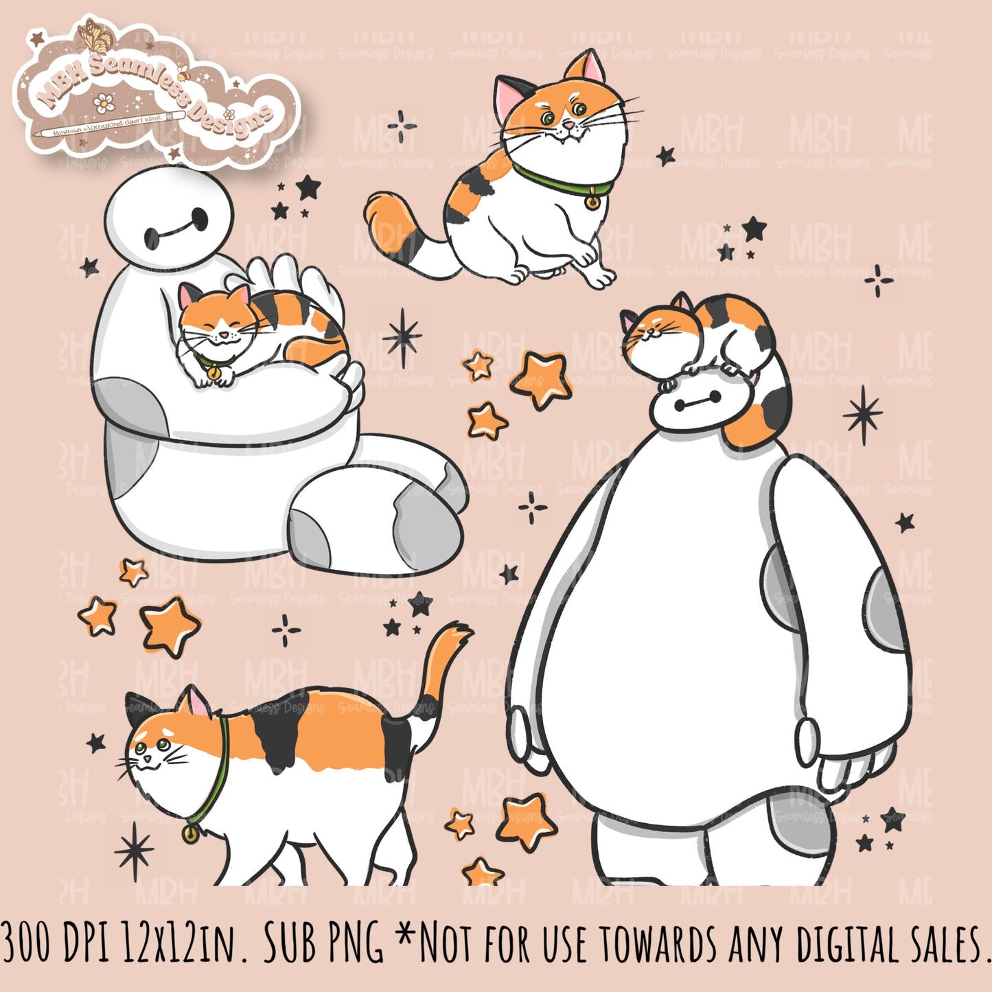 Starry Baymax Mochi Seamless Pattern // PNG // Multiple Colorway Options