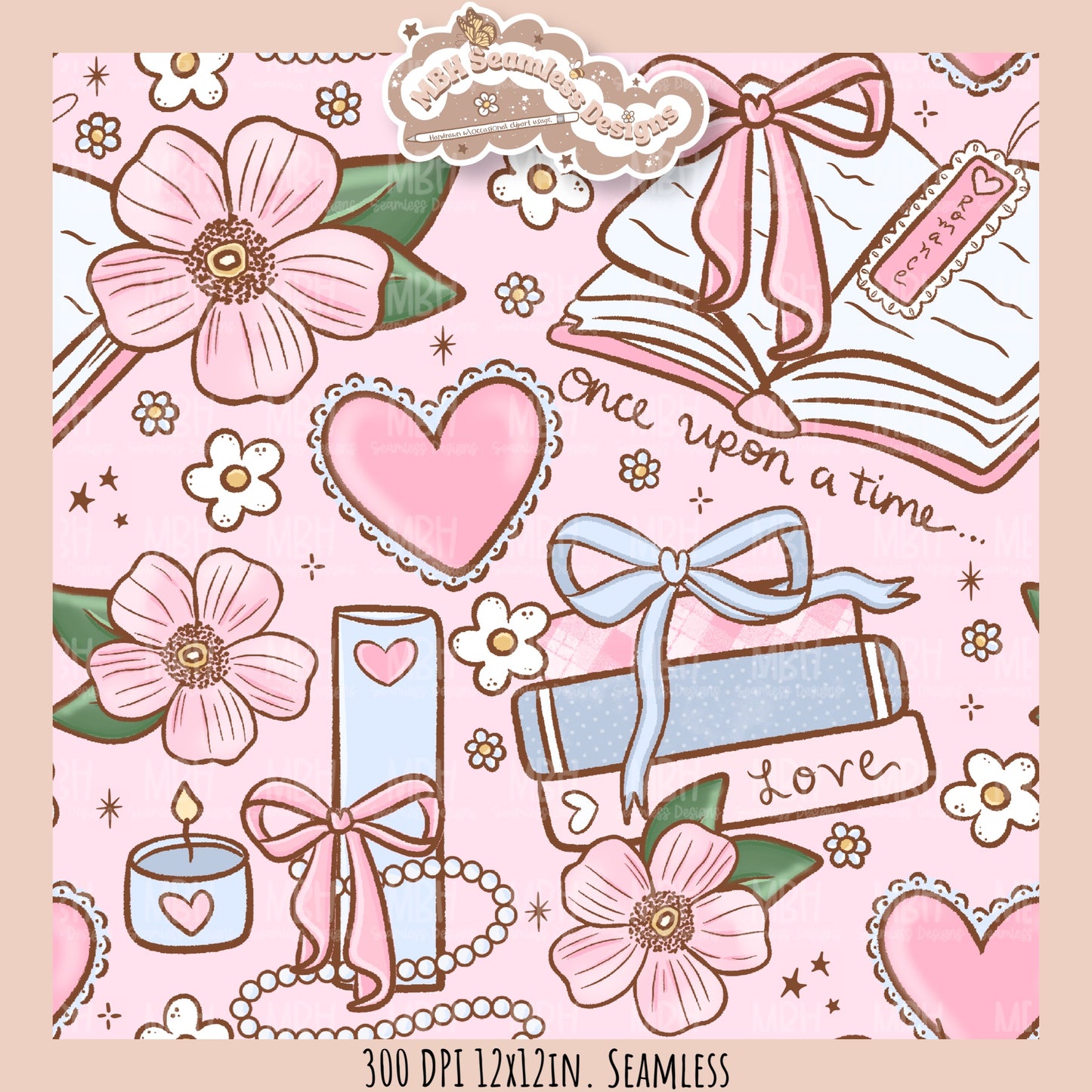 Coquette Romance Books Seamless Pattern // Assorted Colorways