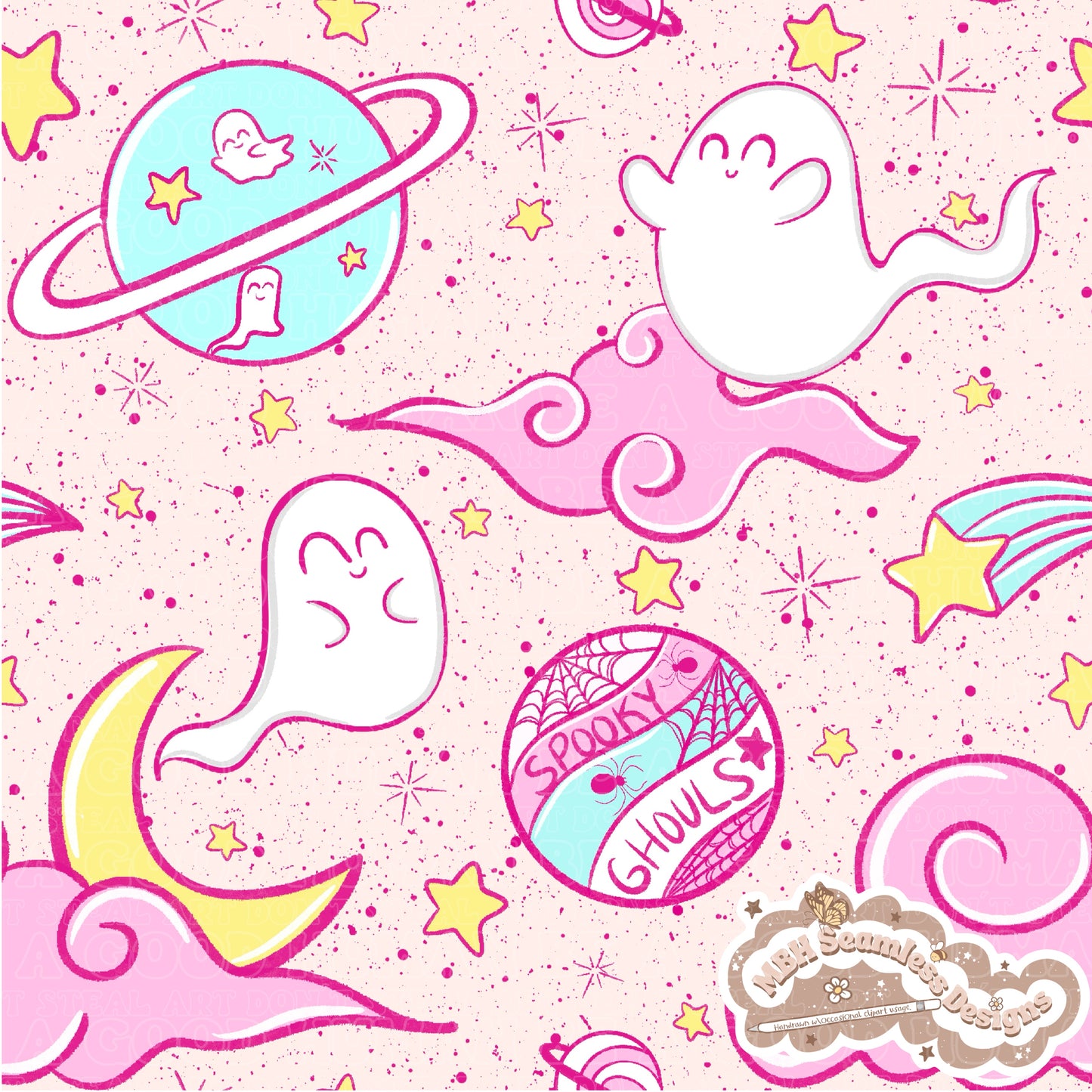 Spooky Space Ghouls Seamless Pattern MULTIPLE COLORWAYS