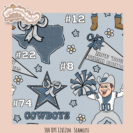 Cowboys x Daisies Football Seamless Pattern // Assorted Colorways