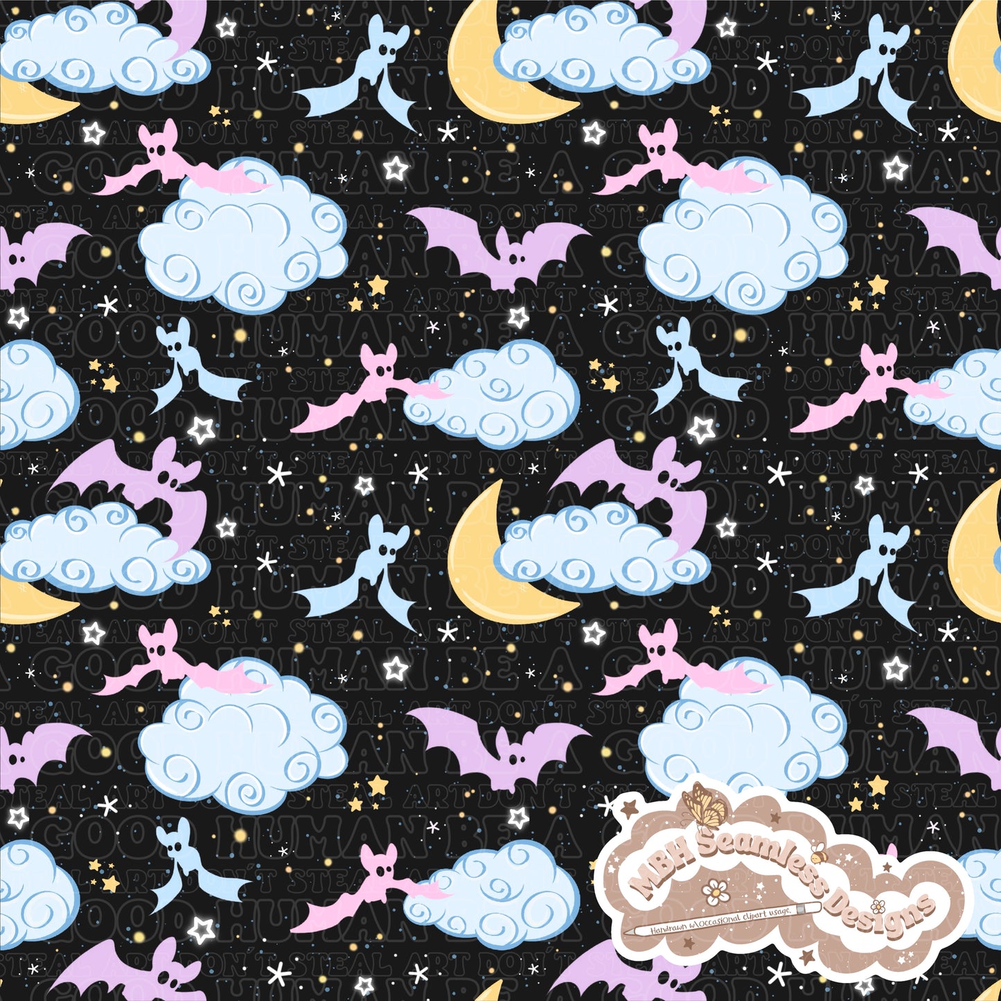 Midnight Pastel Bats Seamless Pattern & COORDS