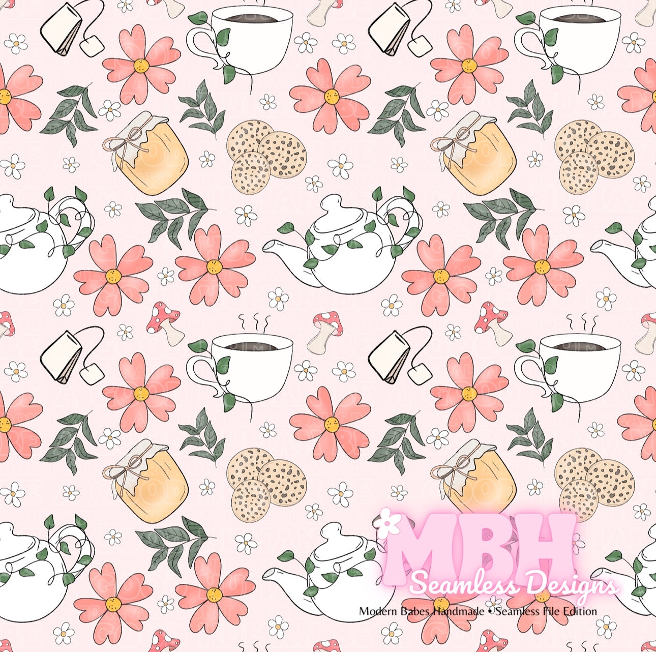 Boho Floral Tea Seamless Pattern