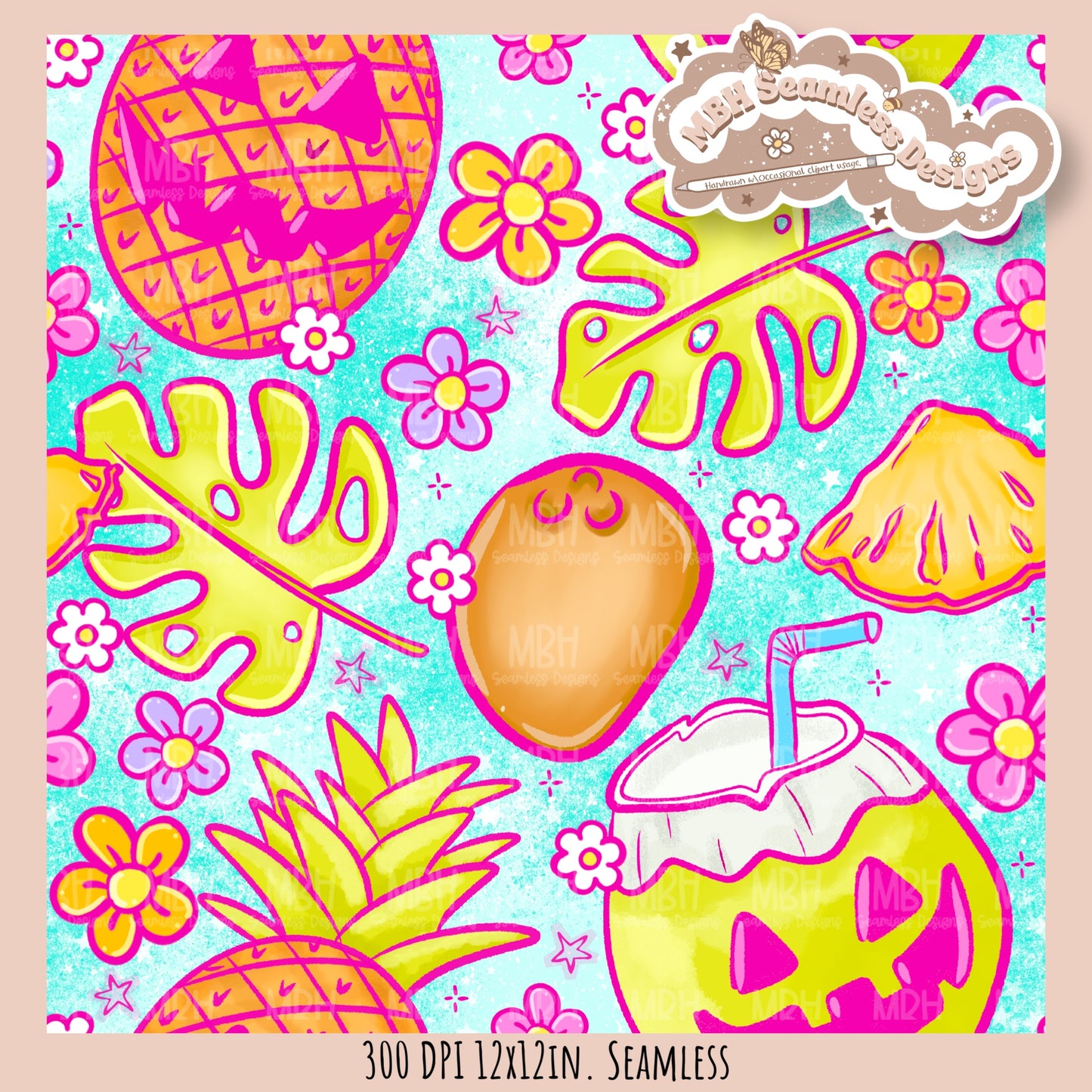 Tropical Jack-O-Fruit  Seamless Pattern • Multiple Colorways • PNG
