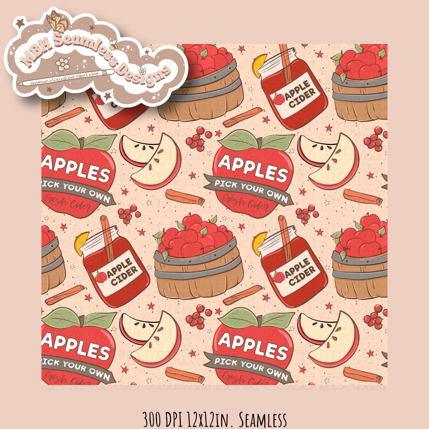 Apple Picking Seamless Pattern MULTIPLE COLORWAYS