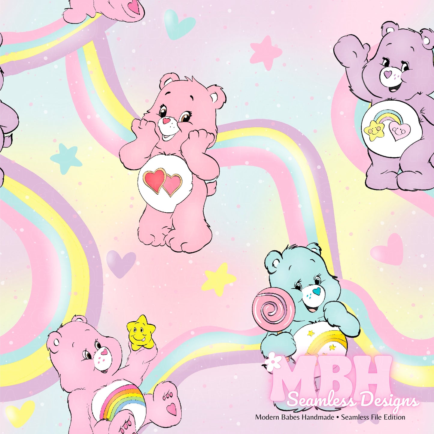 CUSTOM Pastel Care Bears & COORD Seamless Pattern