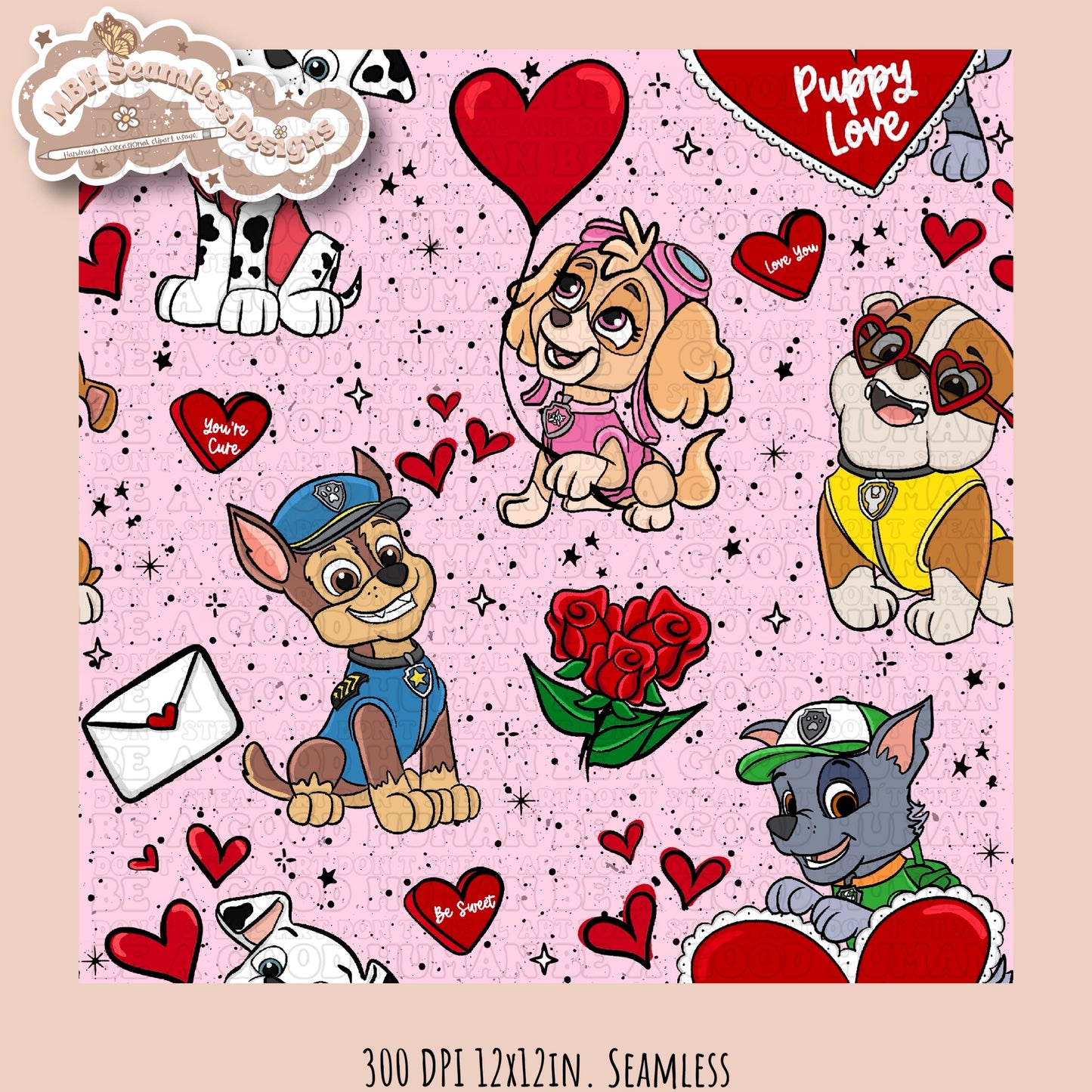 Puppy Love Seamless Pattern & PNG Multiple Colorway Options