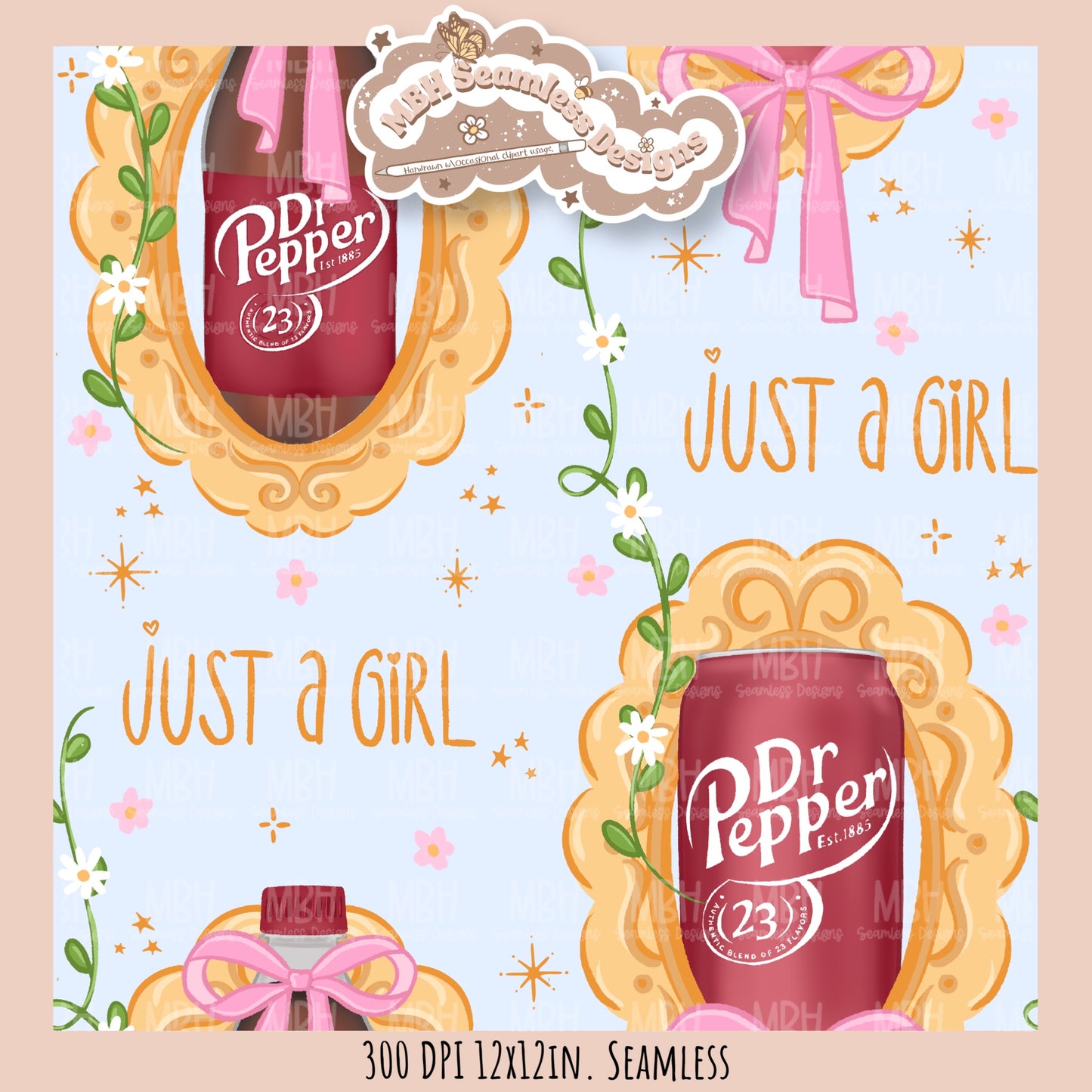 Coquette Dr.Pepper Frames Seamless Pattern//Multiple Colorway Options