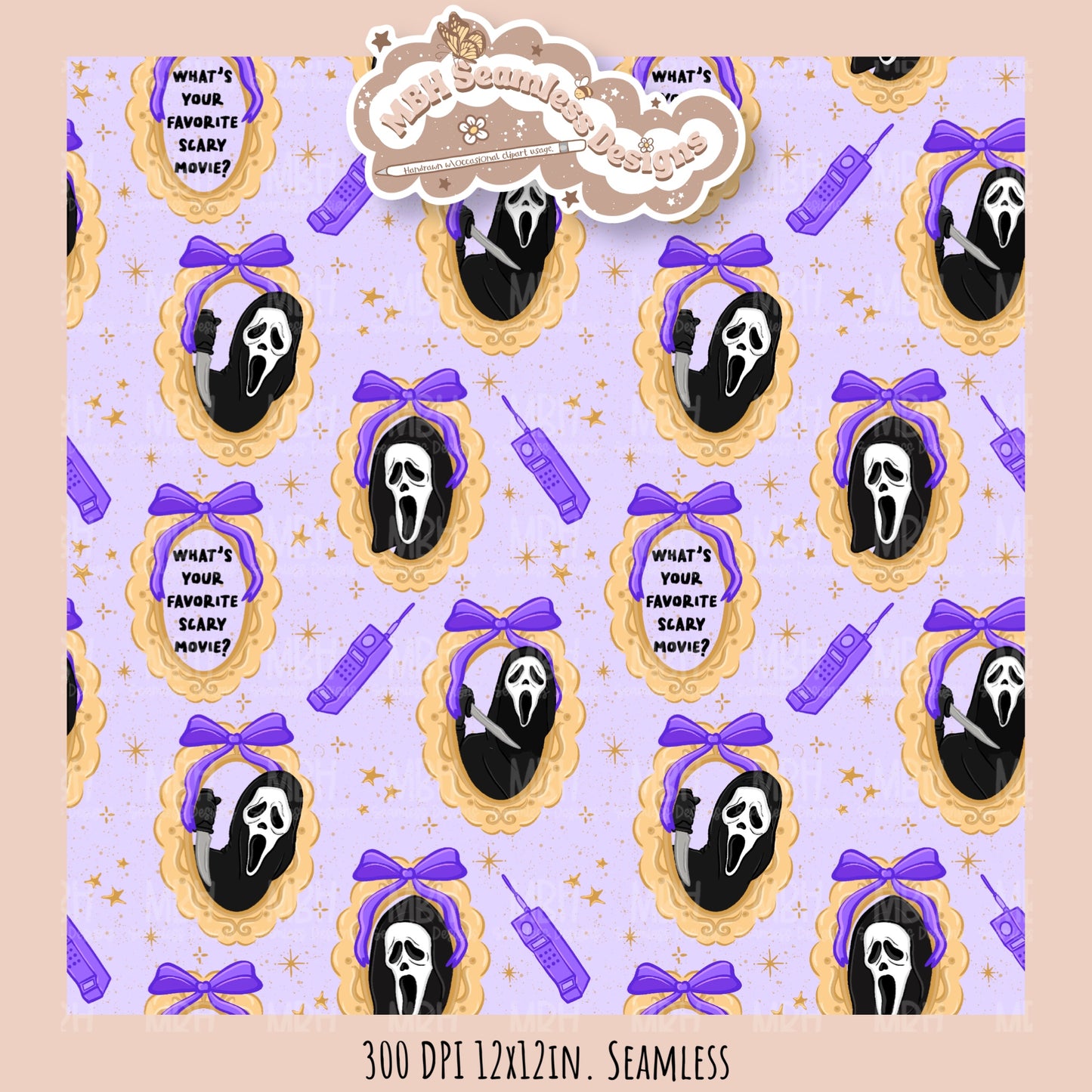 Ghostface Coquette Frames Seamless Pattern • PNG • Assorted Colorway Options
