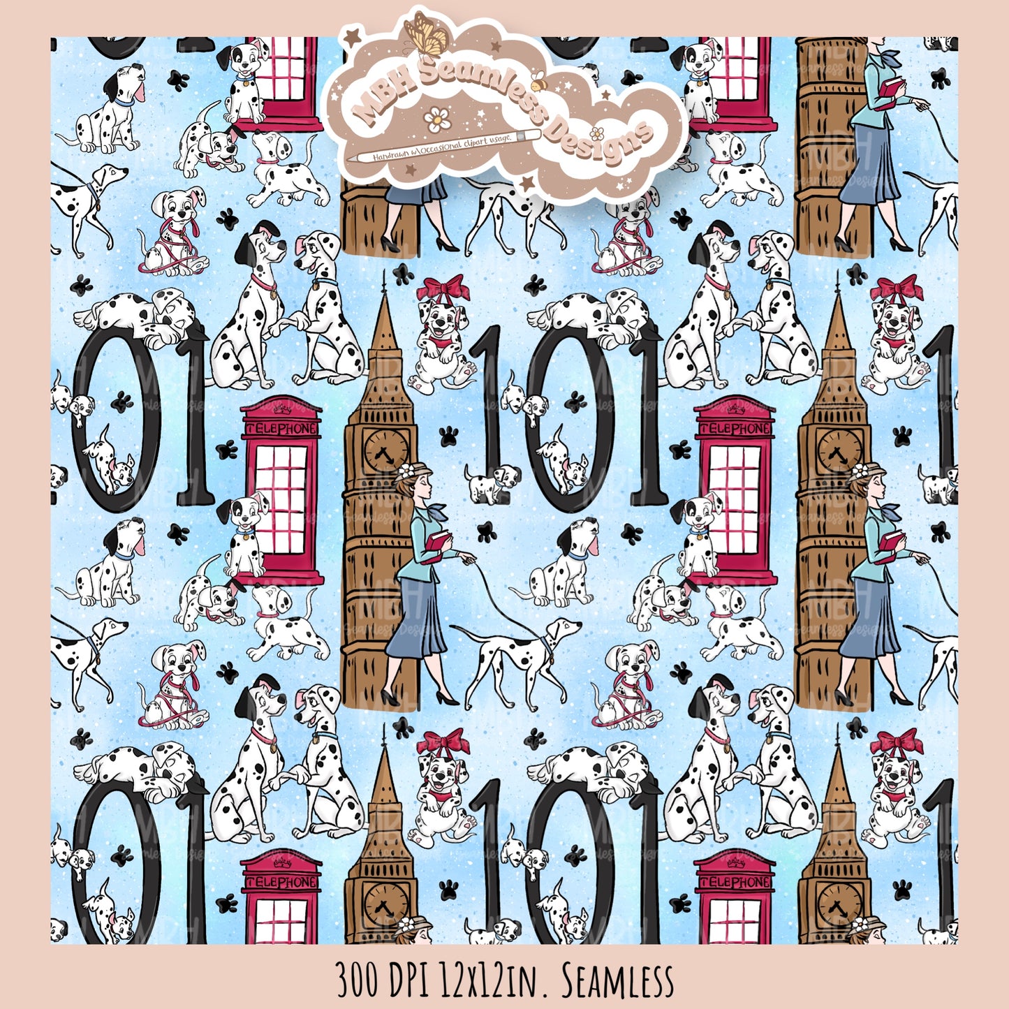 London Dalmations Seamless Pattern // Multiple Colorway Options