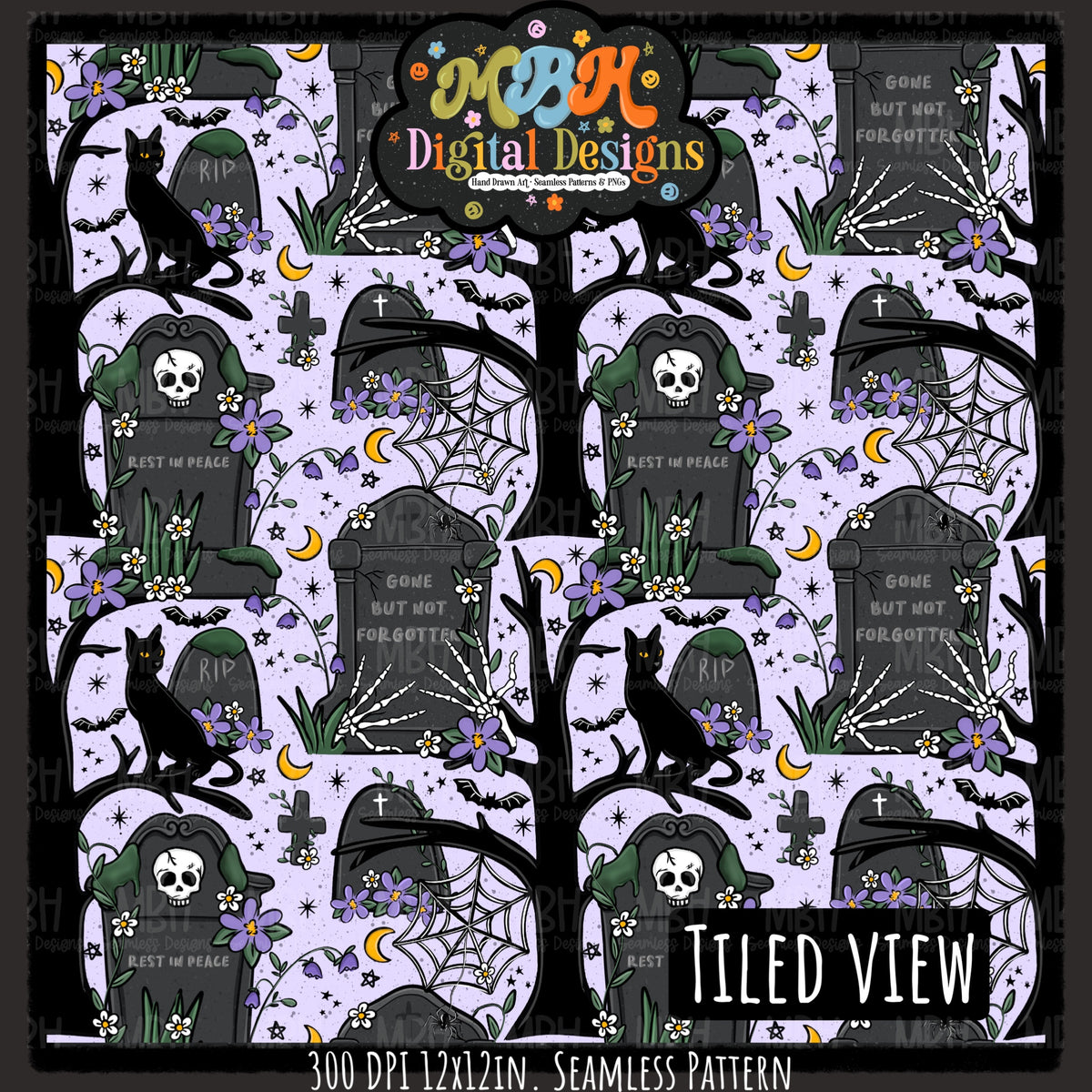 Hextober Day 2 • Cemetery Seamless Pattern // PNG // MULTIPLE COLORWAYS (Hextober files are not available in drives.)