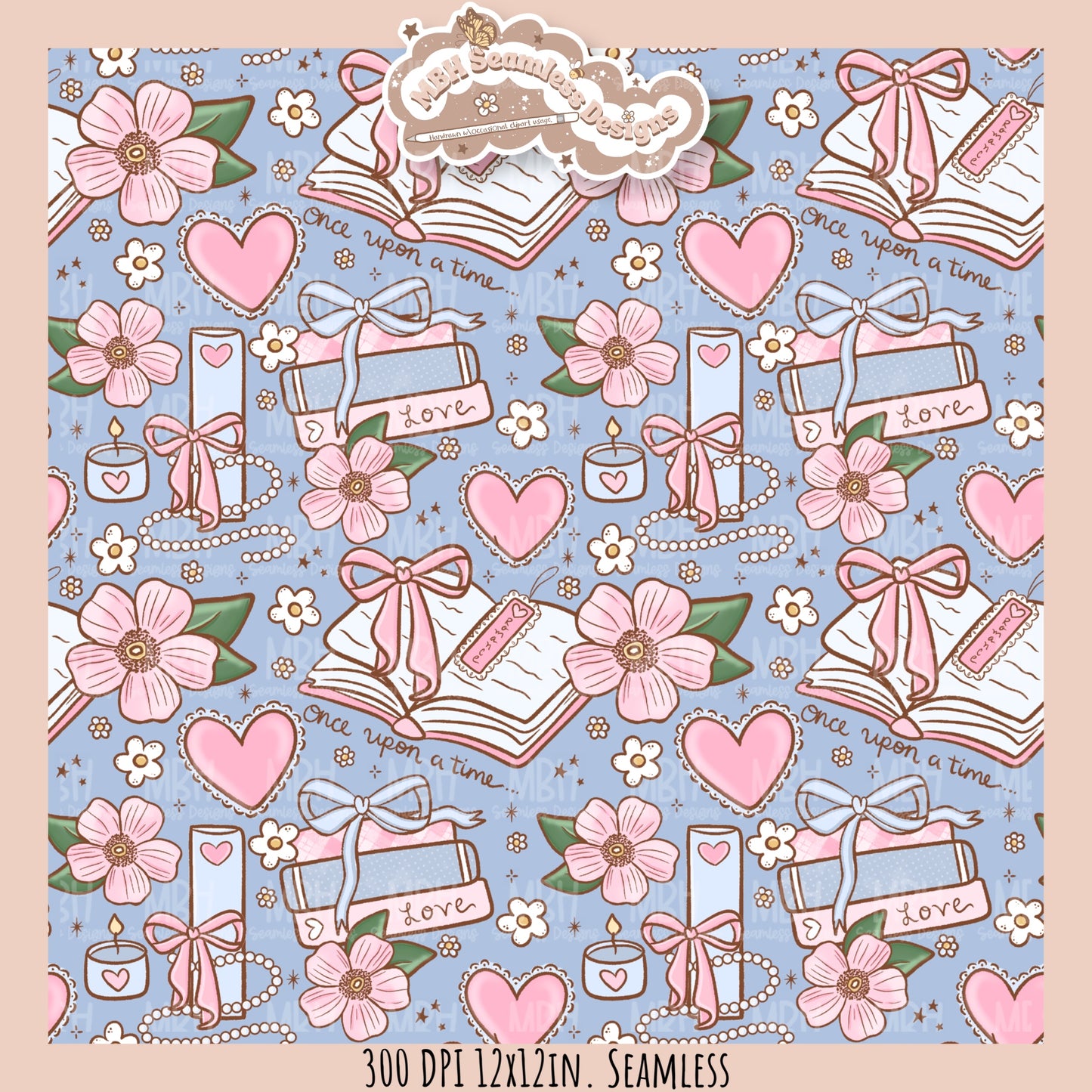 Coquette Romance Books Seamless Pattern // Assorted Colorways