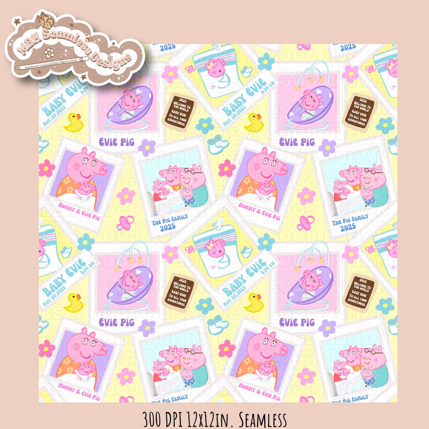 Evie Pig Polaroids Seamless Pattern • Multiple Colorway Options