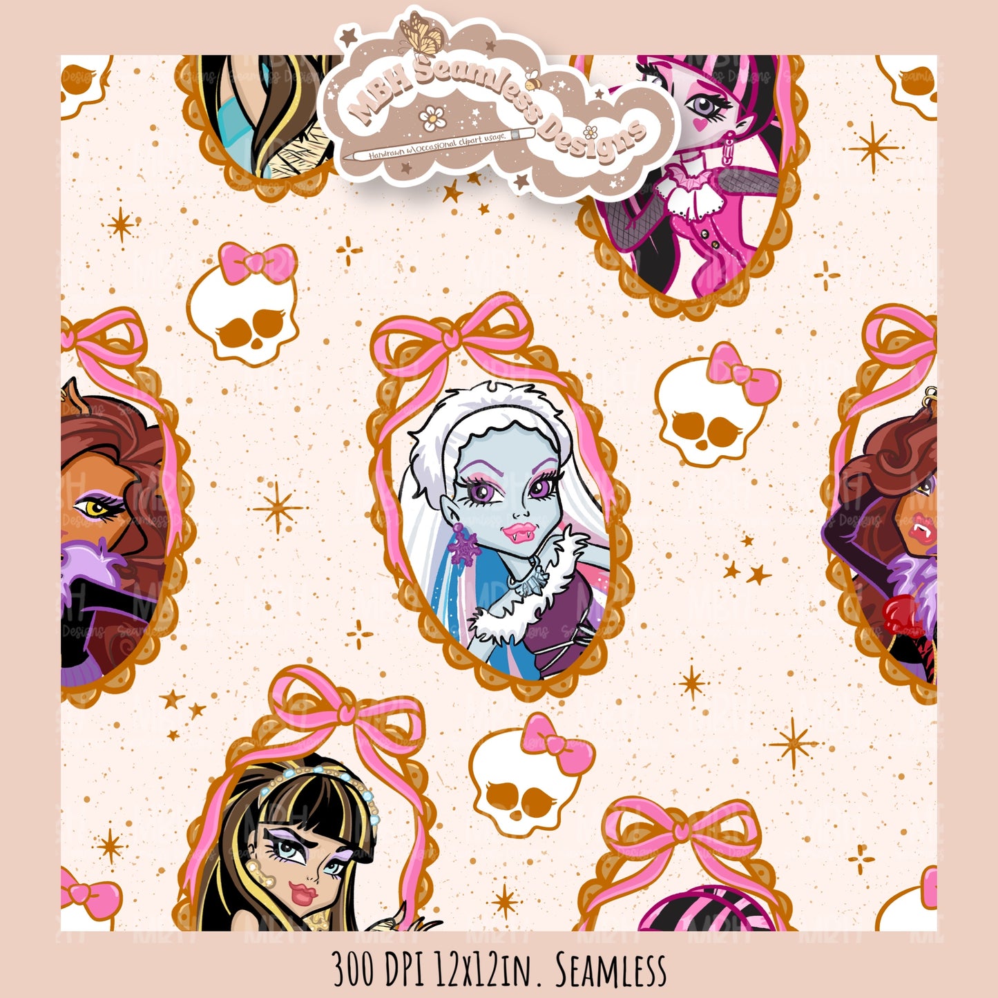 Monster High Coquette Frames Seamless Pattern • PNG • Assorted Colorway Options