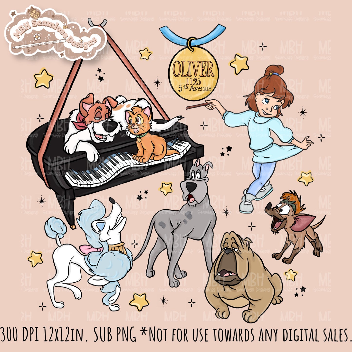 Starry Oliver and Friends Seamless Pattern // PNG //Multiple Colorway Options