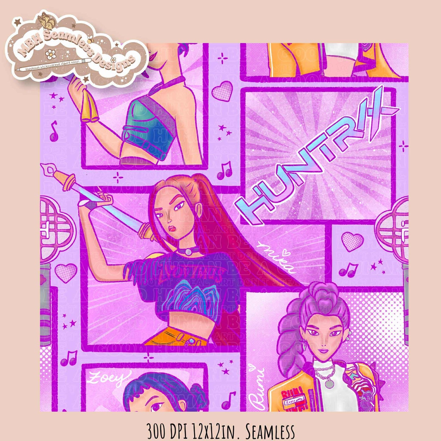 Comic Huntrx Seamless Pattern // PNG // Assorted Colorways