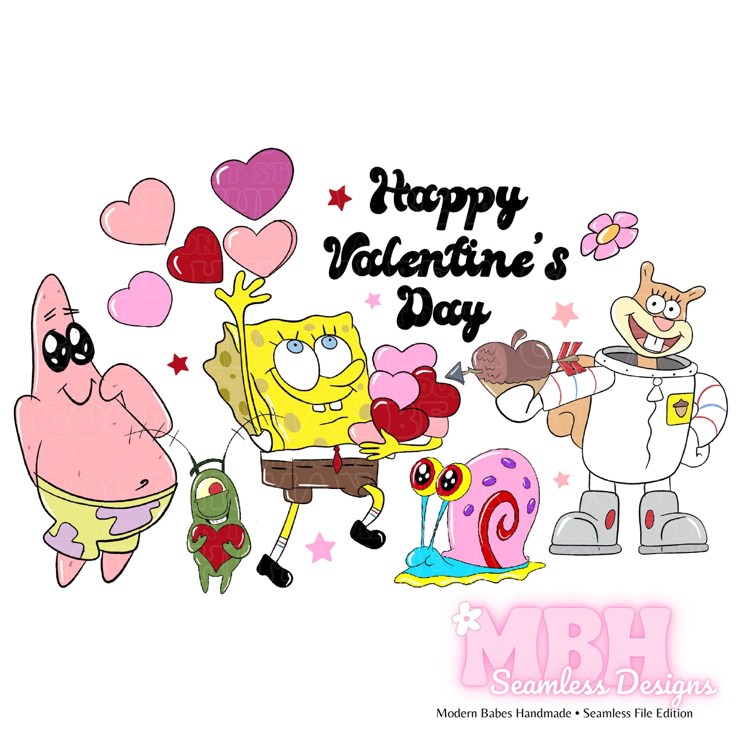 Checkered Spongebob & Friends Valentine’s Day Seamless Pattern