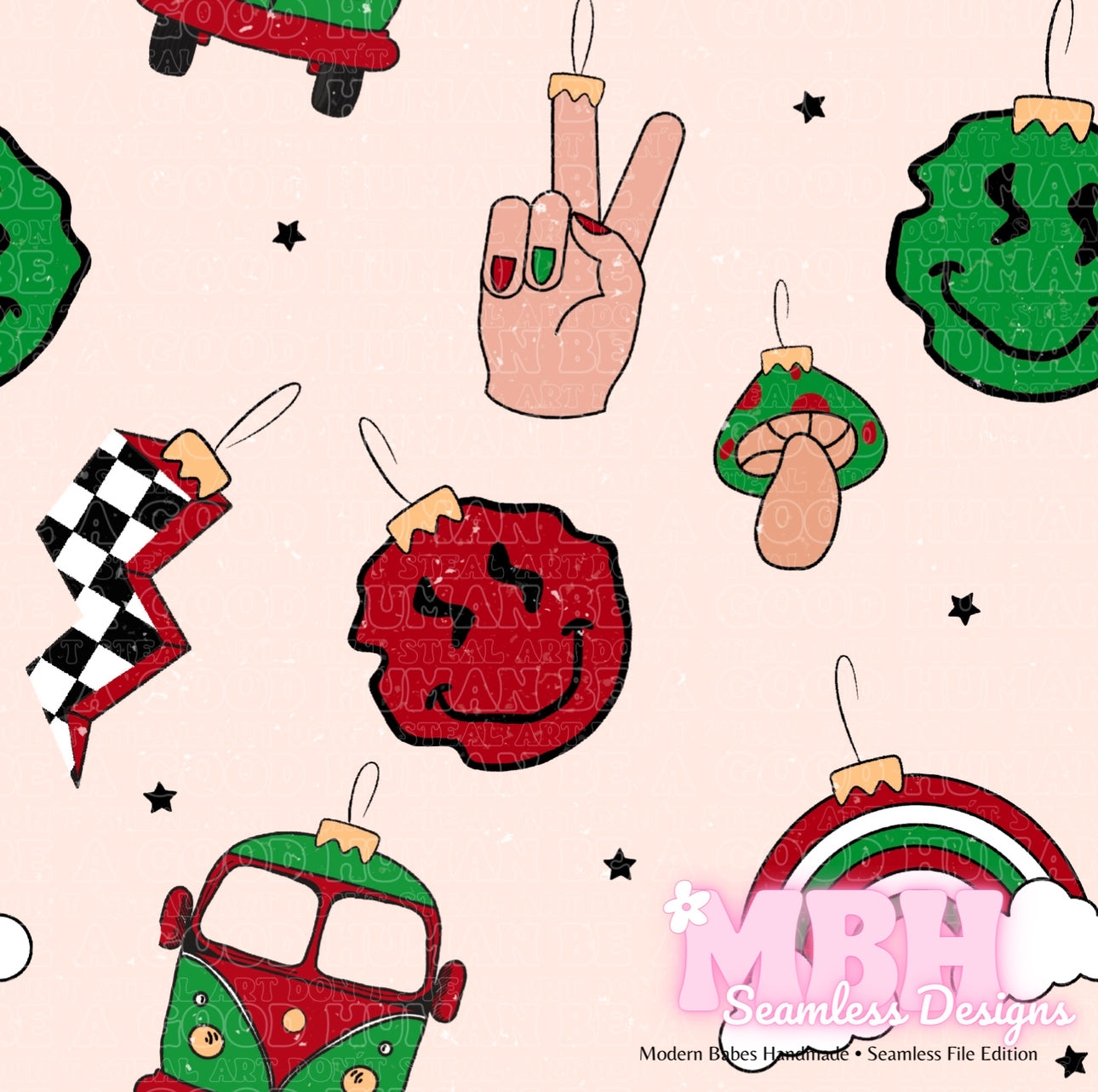 Groovy Chistmas Ornaments Seamless Pattern