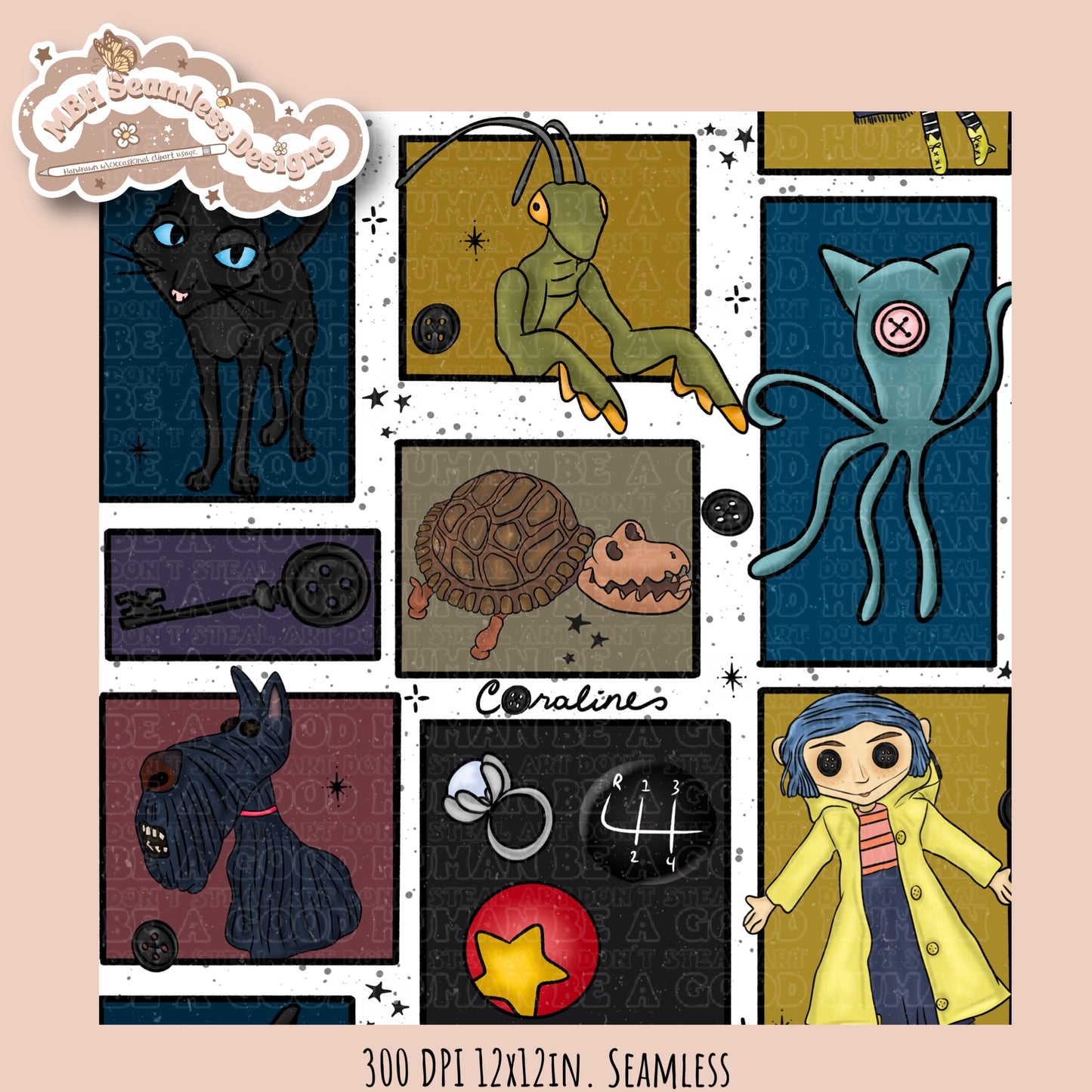 Button Eyes Patchwork Seamless Pattern Multiple Colorway Options