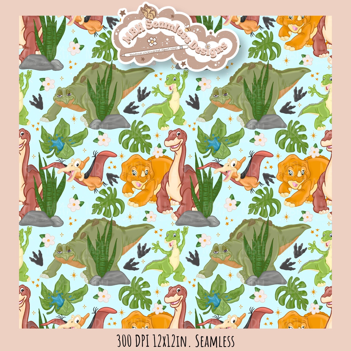 LBT Daisy Dinosaurs Seamless Pattern // Multiple Colorway Options