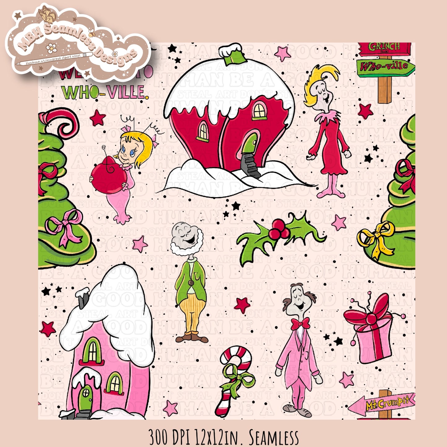 Girly Who-ville Seamless Pattern & PNG MULTIPLE COLORWAYS