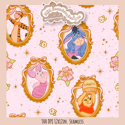 Bear & Friends Framed Floral Seamless Pattern • Assorted Colorway Options