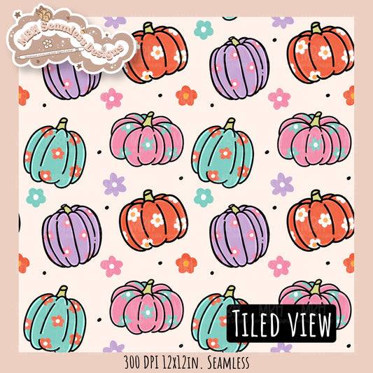 Daisy Pumpkins Seamless Pattern // Assorted Colorway Options