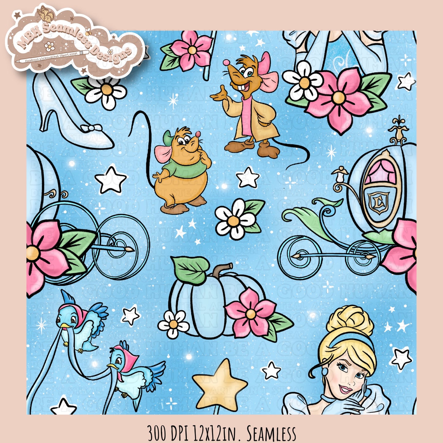 Starry Cinderella Seamless Pattern & PNG