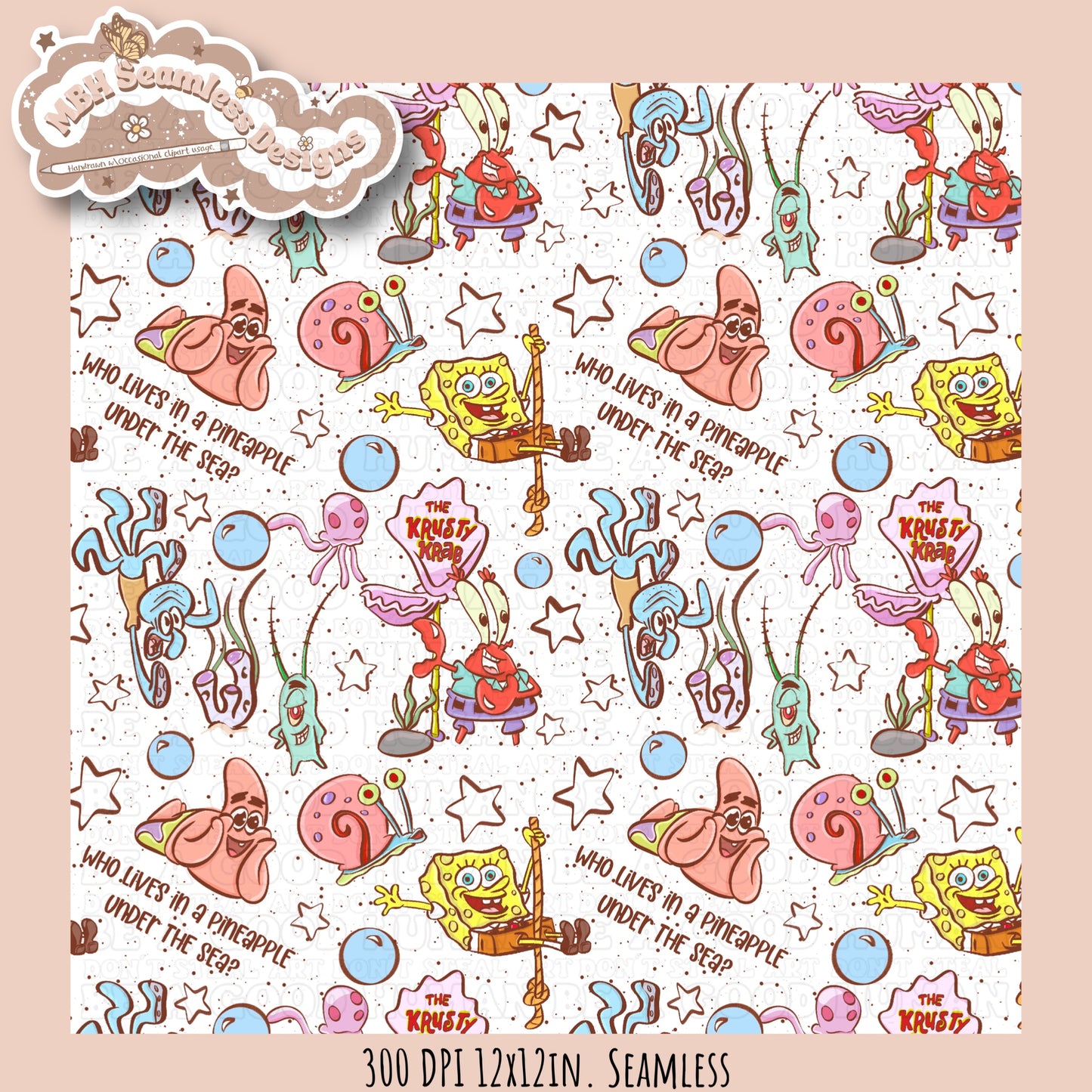 Starry SquarePants Seamless Pattern MULTIPLE COLORWAYS