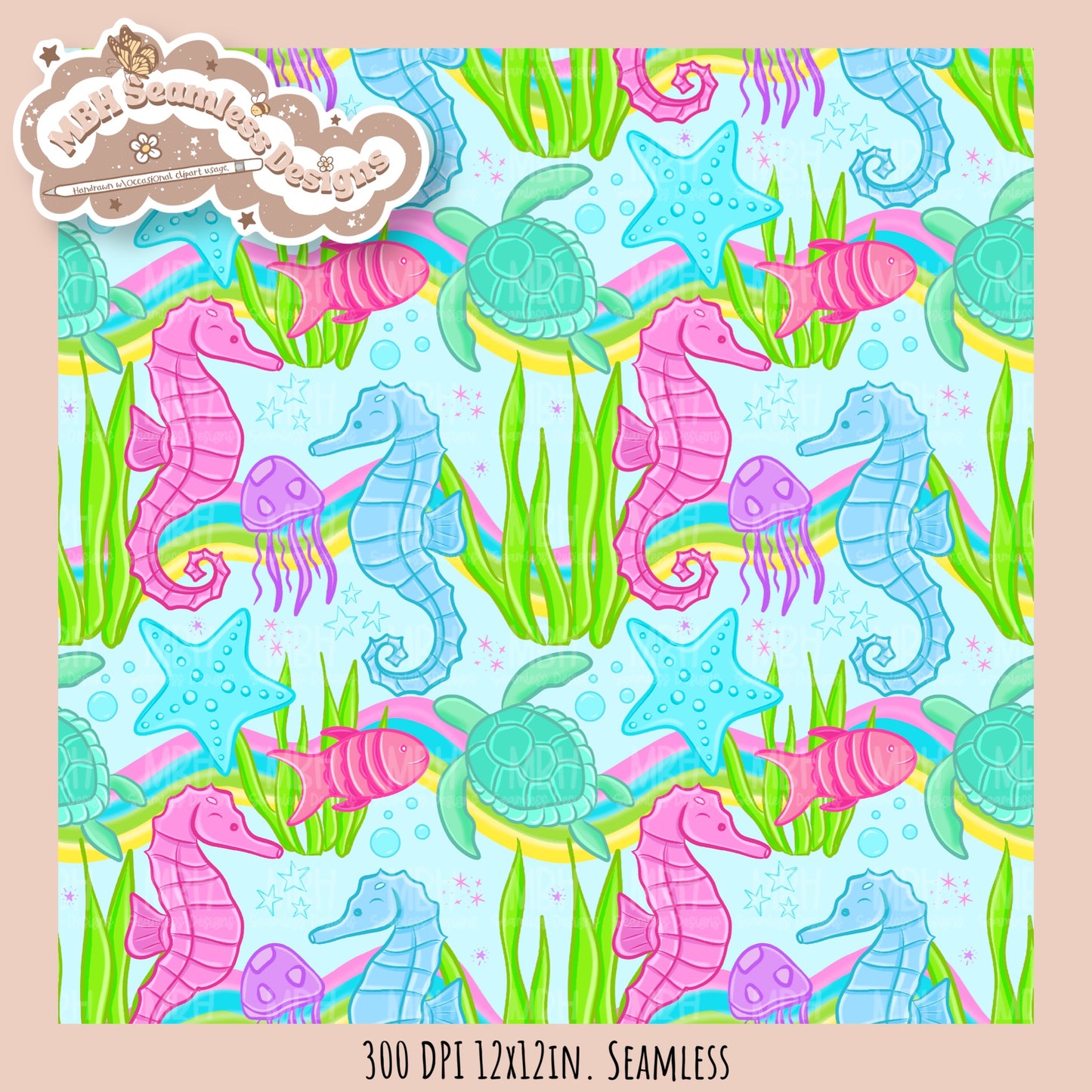 Vibrant Under the Sea Seamless Pattern MULTIPLE COLORWAYS