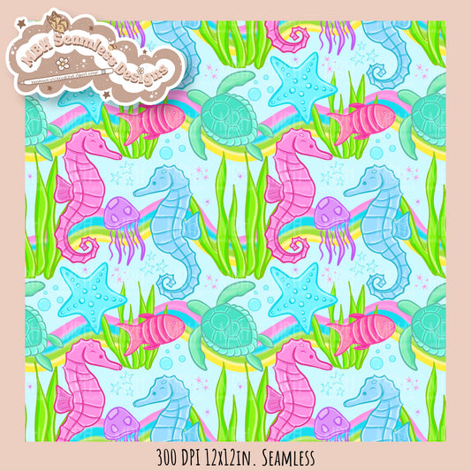 Vibrant Under the Sea Seamless Pattern MULTIPLE COLORWAYS