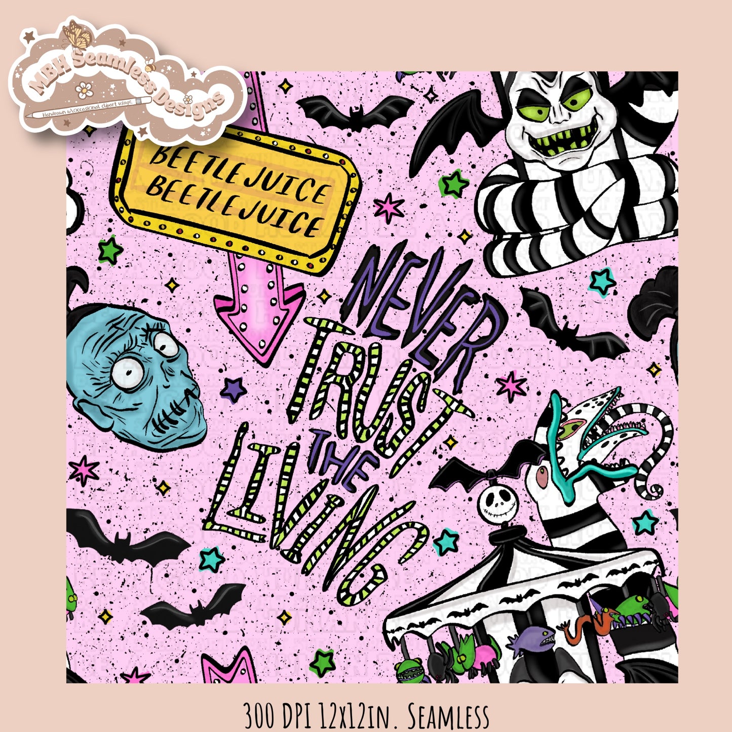 Never Trust The Living Seamless Pattern // PNG // Multiple Colorway Options