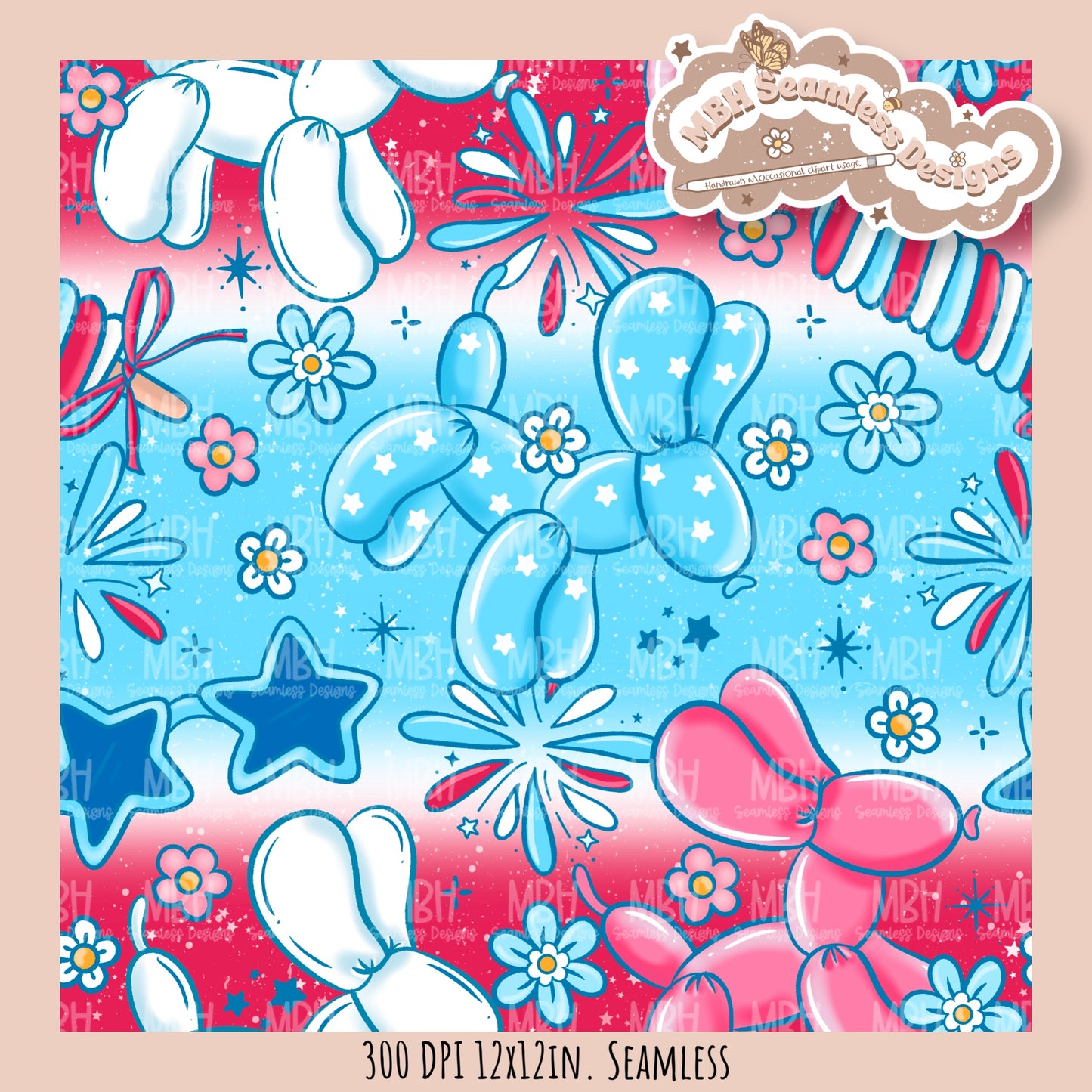 Floral FOJ Dog Balloons Seamless Pattern // MULTIPLE COLORWAY OPTIONS