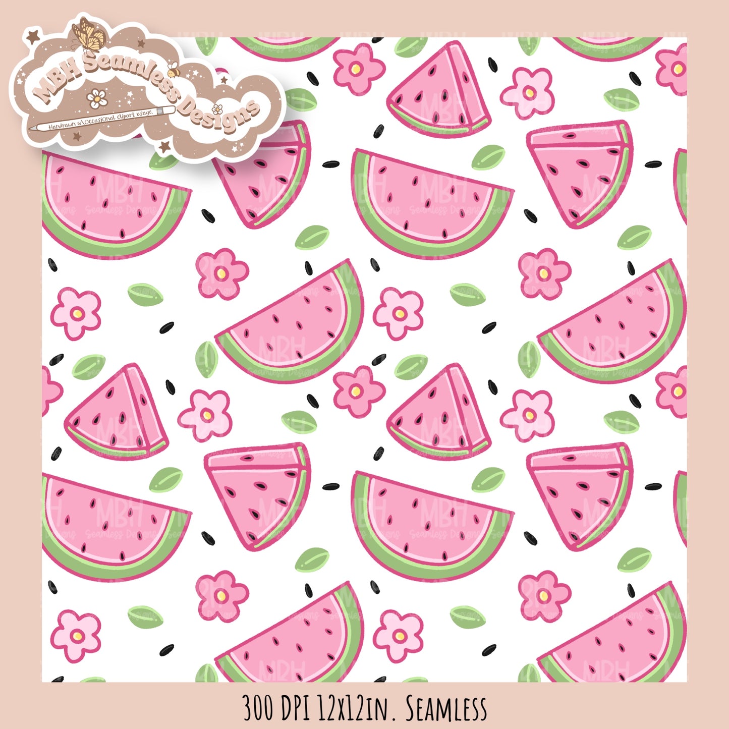 Watermelon Floral Seamless Pattern • Multiple Colorways