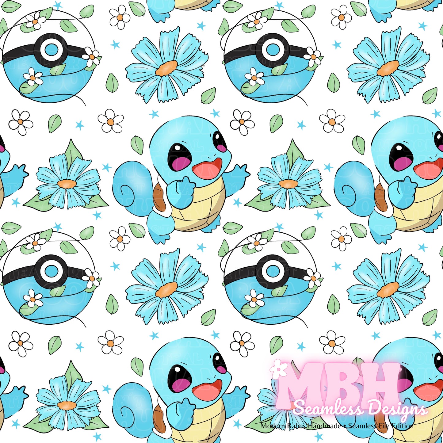 LIMITED Squirtle Floral Seamless Pattern