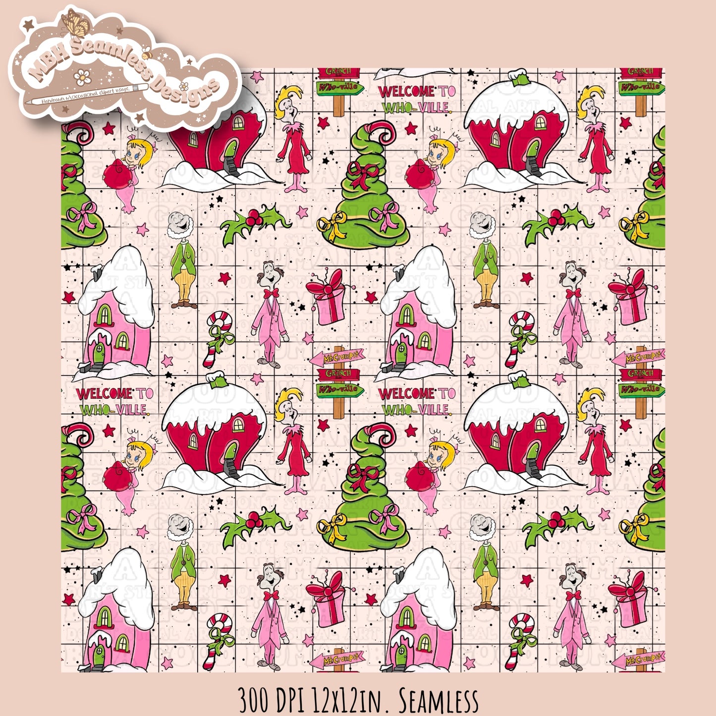 Girly Who-ville Seamless Pattern & PNG MULTIPLE COLORWAYS