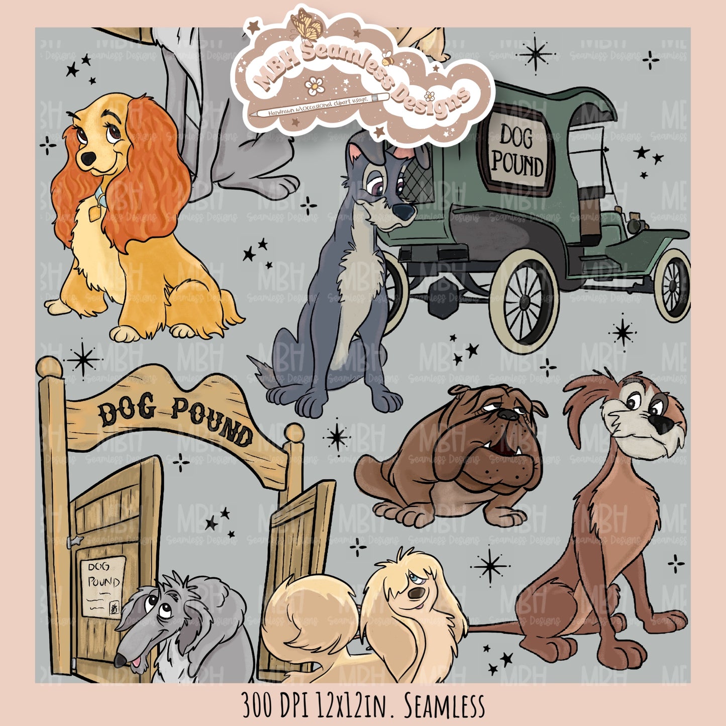 L&T Dog Pound Seamless Pattern // PNG // Multiple Colorway Options