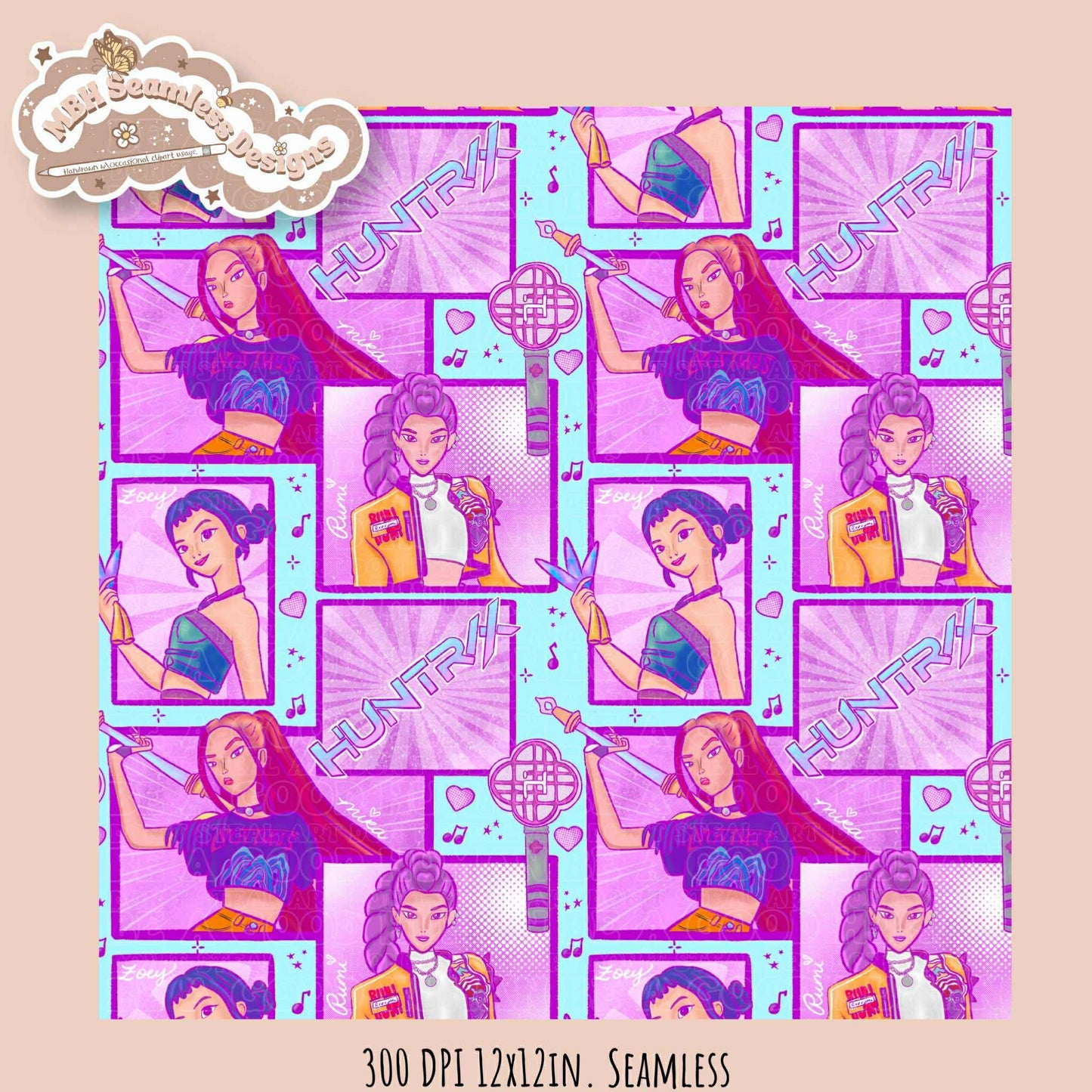 Comic Huntrx Seamless Pattern // PNG // Assorted Colorways