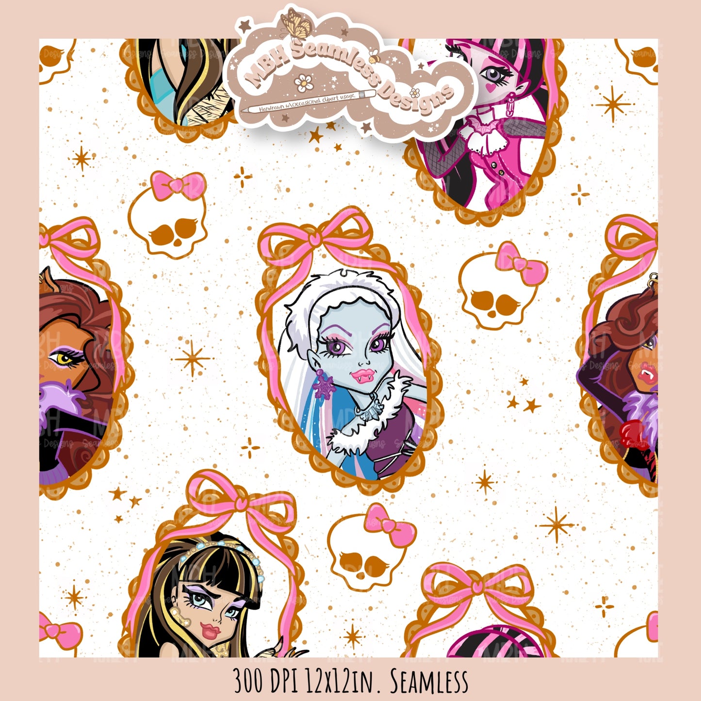 Monster High Coquette Frames Seamless Pattern • PNG • Assorted Colorway Options