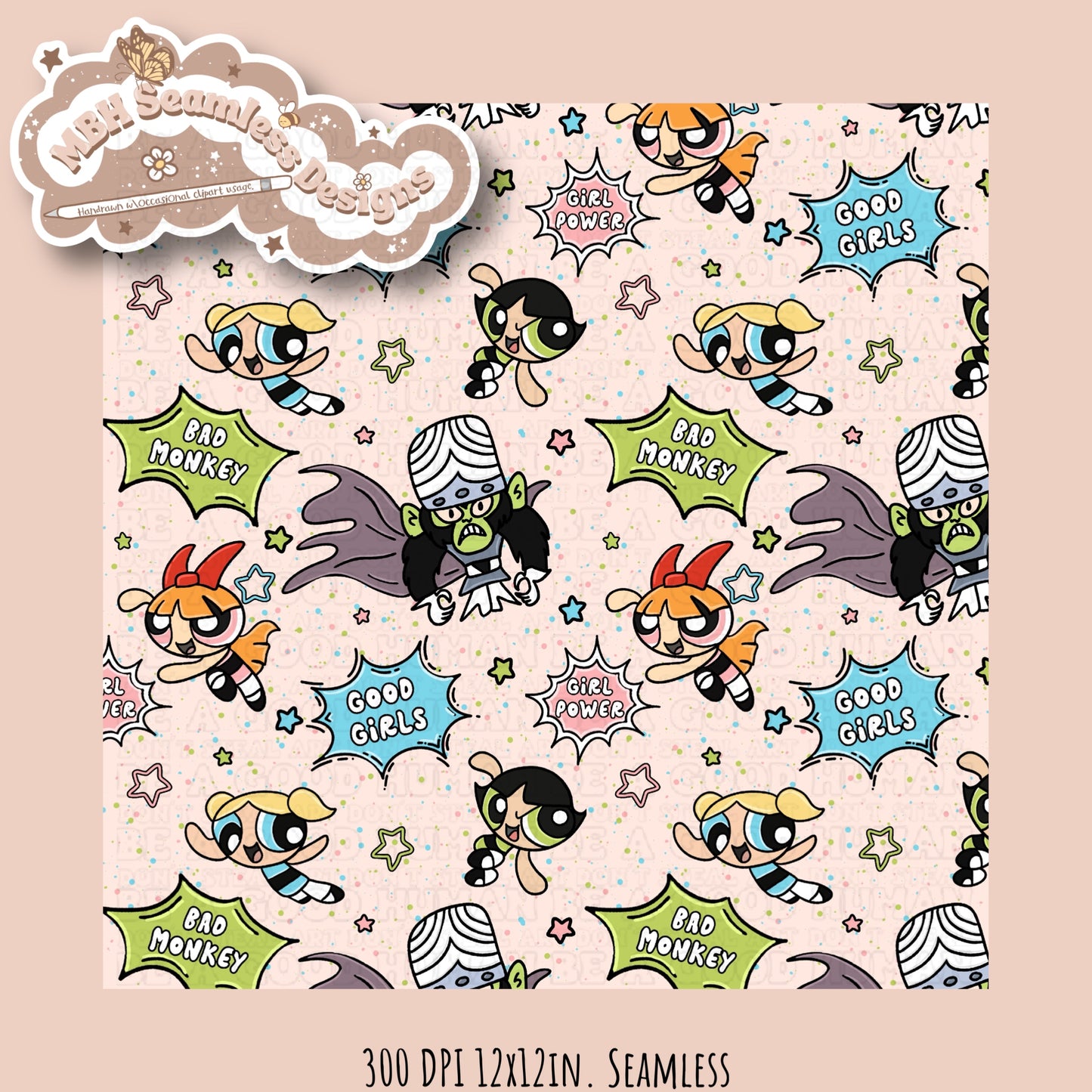 Good Girls Bad Monkey PPG Seamless Pattern MULTIPLE COLORWAYS