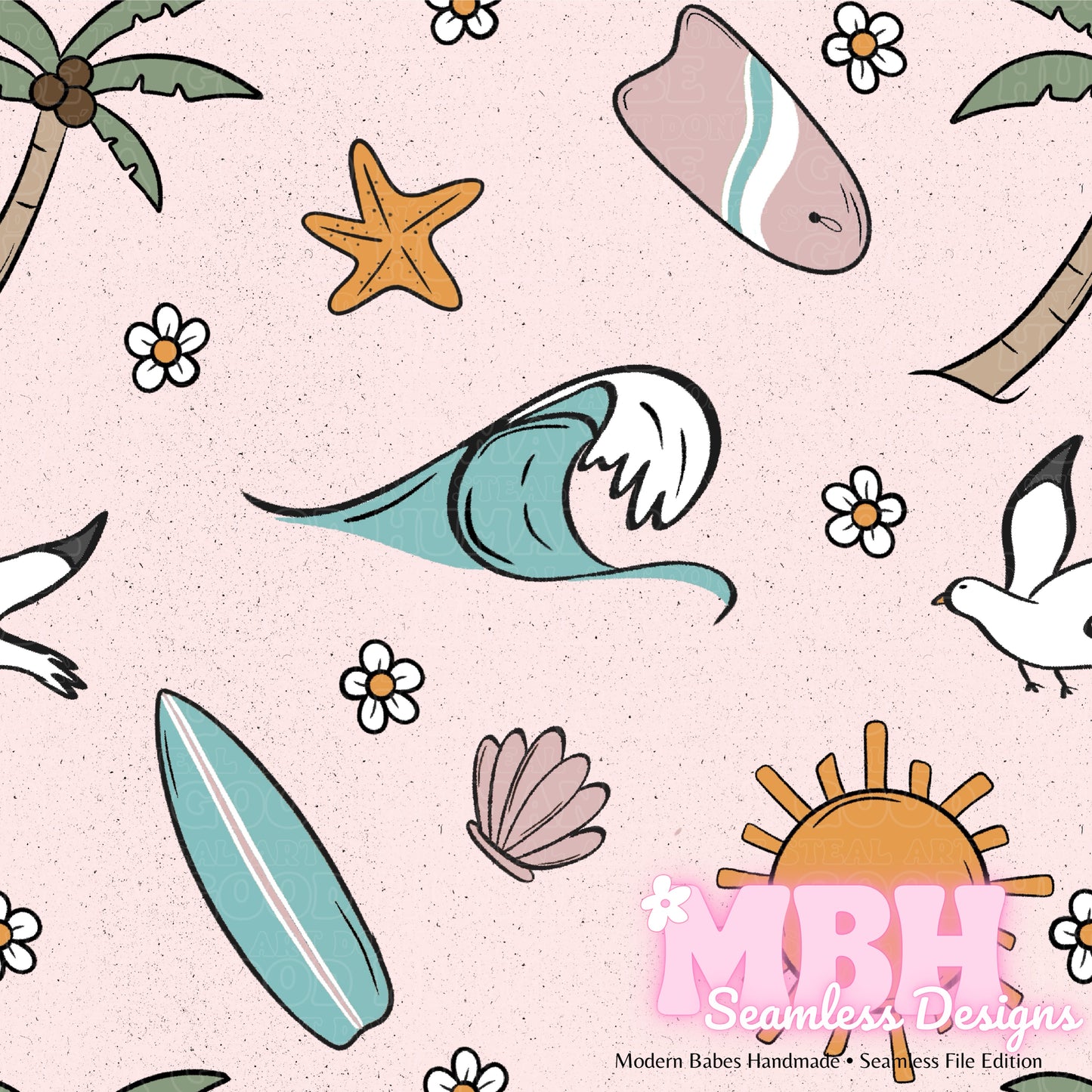 Girly Boho Surf Seamless Pattern MULTIPLE COLORWAYS