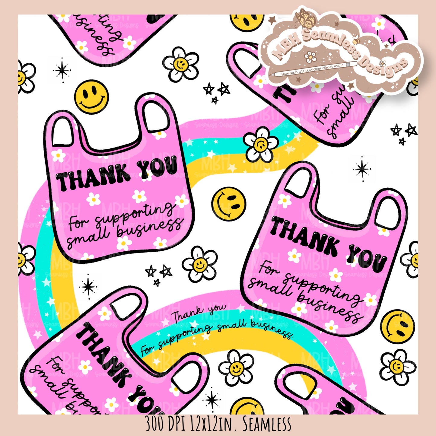 Rainbow Shop Small Seamless Pattern // PNG // Assorted Colorway Options