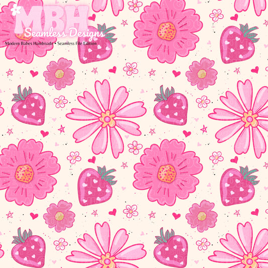 Strawberry Floral 2 Colorways Seamless Pattern