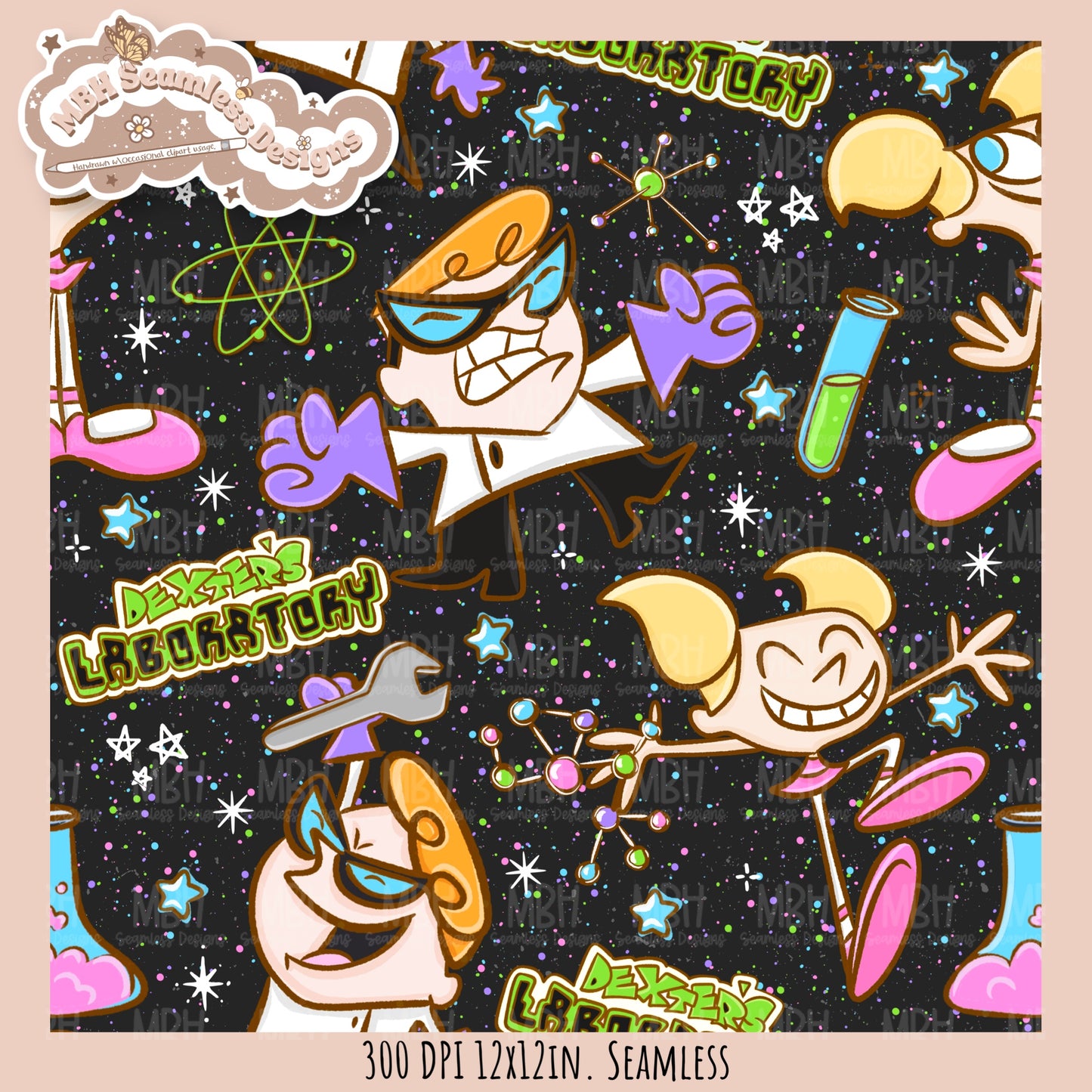 Dexter’s Lab Seamless Pattern // PNG // Assorted Colorway Options