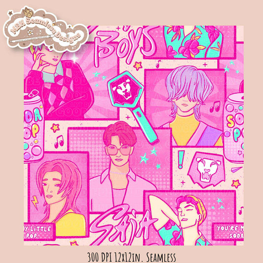 Pink Comic Soda Pop Boys Seamless Pattern // Assorted Colorway Options