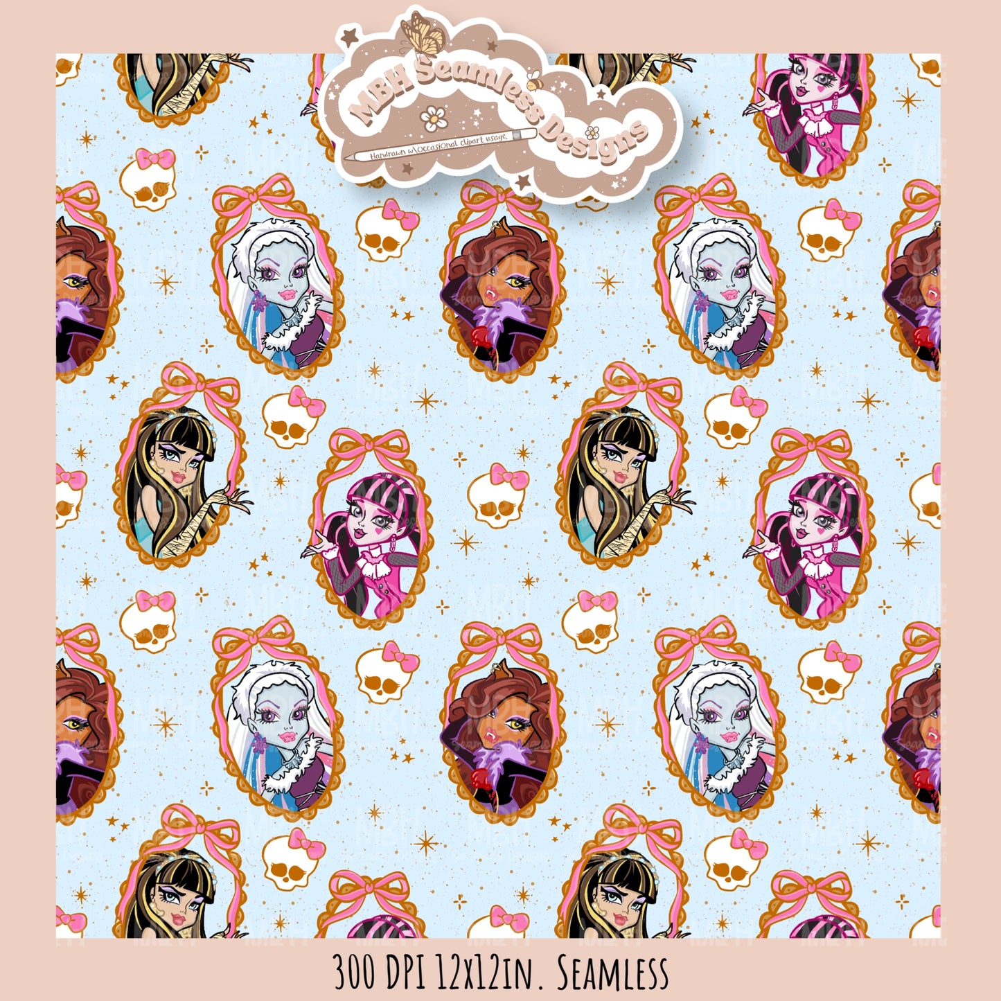 Monster High Coquette Frames Seamless Pattern • PNG • Assorted Colorway Options